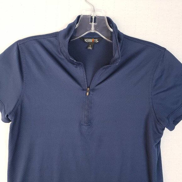 KERRITS Performance Tee Shirt Navy Blue Mesh Equestrian size L Modest Crop Zip - Picture 2 of 9
